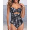 imageHolipick Women Tummy Control One Piece Swimsuits Strapless Bandeau Bathing Suits Ruched Slimming SwimwearBlack Dot