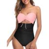 imageHolipick Women Tummy Control One Piece Swimsuits Strapless Bandeau Bathing Suits Ruched Slimming SwimwearPink Black