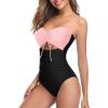 imageHolipick Women Tummy Control One Piece Swimsuits Strapless Bandeau Bathing Suits Ruched Slimming SwimwearPink Black