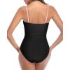 imageHolipick Women Tummy Control One Piece Swimsuits Strapless Bandeau Bathing Suits Ruched Slimming SwimwearPink Black