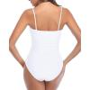 imageHolipick Women Tummy Control One Piece Swimsuits Strapless Bandeau Bathing Suits Ruched Slimming SwimwearWhite