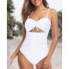 imageHolipick Women Tummy Control One Piece Swimsuits Strapless Bandeau Bathing Suits Ruched Slimming SwimwearWhite