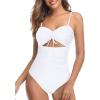imageHolipick Women Tummy Control One Piece Swimsuits Strapless Bandeau Bathing Suits Ruched Slimming SwimwearWhite