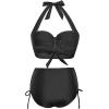 imageHolipick Women Two Piece Retro Swimsuit Halter Tummy Control High Waisted Bikini with BottomBlack
