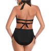 imageHolipick Women Two Piece Retro Swimsuit Halter Tummy Control High Waisted Bikini with BottomBlack