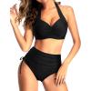 imageHolipick Women Two Piece Retro Swimsuit Halter Tummy Control High Waisted Bikini with BottomWhole Black