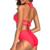 imageHolipick Women Two Piece Retro Swimsuit High Waisted Bikini Full Coverage Halter Bathing Suit with Tummy Control BottomSolid Red