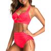 imageHolipick Women Two Piece Retro Swimsuit High Waisted Bikini Full Coverage Halter Bathing Suit with Tummy Control BottomSolid Red