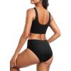 imageHolipick Women Two Piece Sports Swimsuit Crop Top Bathing Suit with Bottom High Waisted Bikini for Teen GirlsBlack