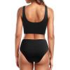 imageHolipick Women Two Piece Sports Swimsuit Crop Top Bathing Suit with Bottom High Waisted Bikini for Teen GirlsBlack