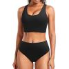 imageHolipick Women Two Piece Sports Swimsuit Crop Top Bathing Suit with Bottom High Waisted Bikini for Teen GirlsBlack