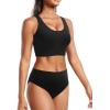 imageHolipick Women Two Piece Sports Swimsuit Crop Top Bathing Suit with Bottom High Waisted Bikini for Teen GirlsBlack