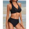 imageHolipick Women Two Piece Swimsuit High Waisted Bikini Sets Halter Top with Bottoms Tummy Comtrol Bathing SuitBlack