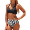 imageHolipick Women Two Piece Swimsuit High Waisted Bikini Sets Halter Top with Bottoms Tummy Comtrol Bathing SuitBlack Snakeskin