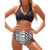 imageHolipick Women Two Piece Swimsuit High Waisted Bikini Sets Halter Top with Bottoms Tummy Comtrol Bathing SuitBlack Snakeskin