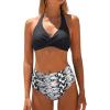 imageHolipick Women Two Piece Swimsuit High Waisted Bikini Sets Halter Top with Bottoms Tummy Comtrol Bathing SuitBlack Snakeskin
