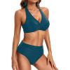 imageHolipick Women Two Piece Swimsuit High Waisted Bikini Sets Halter Top with Bottoms Tummy Comtrol Bathing SuitGreen