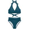 imageHolipick Women Two Piece Swimsuit High Waisted Bikini Sets Halter Top with Bottoms Tummy Comtrol Bathing SuitGreen
