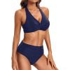 imageHolipick Women Two Piece Swimsuit High Waisted Bikini Sets Halter Top with Bottoms Tummy Comtrol Bathing SuitNavy Blue