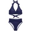 imageHolipick Women Two Piece Swimsuit High Waisted Bikini Sets Halter Top with Bottoms Tummy Comtrol Bathing SuitNavy Blue
