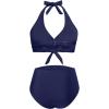 imageHolipick Women Two Piece Swimsuit High Waisted Bikini Sets Halter Top with Bottoms Tummy Comtrol Bathing SuitNavy Blue