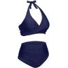 imageHolipick Women Two Piece Swimsuit High Waisted Bikini Sets Halter Top with Bottoms Tummy Comtrol Bathing SuitNavy Blue