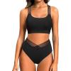 imageHolipick High Waisted Bikini Sets for Women Tummy Control Two Piece Swimsuit Mesh Sport Bathing Suit with BottomBlack Cross