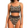 imageHolipick High Waisted Bikini Sets for Women Tummy Control Two Piece Swimsuit Mesh Sport Bathing Suit with BottomLeopard