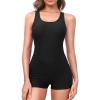 imageHolipick Women Athletic One Piece Swimsuits Boy Shorts Bathing Suits Teen Girls Boyleg SwimwearBlack