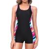 imageHolipick Women Athletic One Piece Swimsuits Boy Shorts Bathing Suits Teen Girls Boyleg SwimwearBlack Colorfull