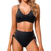 imageHolipick Women Black High Waisted Bikini Twist Front Swimsuits 2 Piece Lace Up Bikini top with Tummy Control Swims