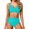 imageHolipick Women Full Coverage Bikini High Waisted Two Piece Swimsuits Ruched Tummy Control Bathing SuitsTeal