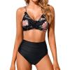 imageHolipick Women High Waisted Bikini Set Two Piece Swimsuits Push up Wrap Swim Suits Top Tummy Control Bathing SuitBlack With Flower