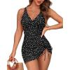 imageHolipick Women One Piece Swimsuit Tummy Control Swimdress Modest Bathing Suit Skirt V Neck Drawstring SwimwearBlack White Polka Dot
