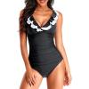 imageHolipick Women One Piece Swimsuits Tummy Control Bathing Suit Ruffle V Neck Swimwear Slimming MonokiniBlack and White