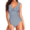 imageHolipick Women One Piece Swimsuits Tummy Control Bathing Suit Ruffle V Neck Swimwear Slimming MonokiniStriped