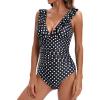 imageHolipick Women Ruffle V Neck One Piece Swimsuit Tummy Control Bathing Suit Full Coverage SwimwearBlack White Dot