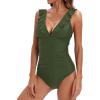 imageHolipick Women Ruffle V Neck One Piece Swimsuit Tummy Control Bathing Suit Full Coverage SwimwearGreen