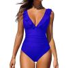 imageHolipick Women Ruffle V Neck One Piece Swimsuit Tummy Control Bathing Suit Full Coverage SwimwearRoyal Blue