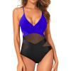 imageHolipick Women Sexy One Piece Swimsuits Mesh High Waisted Bathing Suits Plunge V Neck Monokini Cutout SwimwearBlack Blue