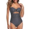 imageHolipick Women Tummy Control One Piece Swimsuits Strapless Bandeau Bathing Suits Ruched Slimming SwimwearBlack Dot
