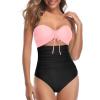 imageHolipick Women Tummy Control One Piece Swimsuits Strapless Bandeau Bathing Suits Ruched Slimming SwimwearPink Black