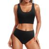 imageHolipick Women Two Piece Sports Swimsuit Crop Top Bathing Suit with Bottom High Waisted Bikini for Teen GirlsBlack