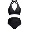 imageHolipick Women Two Piece Swimsuit High Waisted Bikini Sets Halter Top with Bottoms Tummy Comtrol Bathing SuitBlack