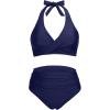 imageHolipick Women Two Piece Swimsuit High Waisted Bikini Sets Halter Top with Bottoms Tummy Comtrol Bathing SuitNavy Blue