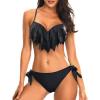imageHolipick Women Two Piece Swimsuit Push Up Underwire Bikini Sets Sexy Bathing Suits Ruffle Bikini Top with Bottom Teen GirlsSolid Black