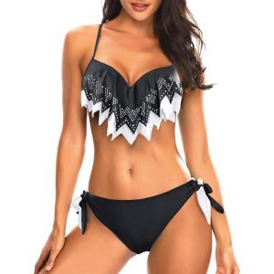 imageHolipick Women Two Piece Swimsuit Push Up Underwire Bikini Sets Sexy Bathing Suits Ruffle Bikini Top with Bottom Teen GirlsBlack