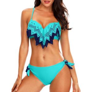 imageHolipick Women Two Piece Swimsuit Push Up Underwire Bikini Sets Sexy Bathing Suits Ruffle Bikini Top with Bottom Teen GirlsBlue