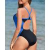 imageHolipick Athletic One Piece Swimsuits for Women Training Sport Bathing Suit for Teens Girls Modest SwimwearBlack Blue