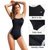 imageHolipick Athletic One Piece Swimsuits for Women Training Sport Bathing Suit for Teens Girls Modest SwimwearBlack and Grey